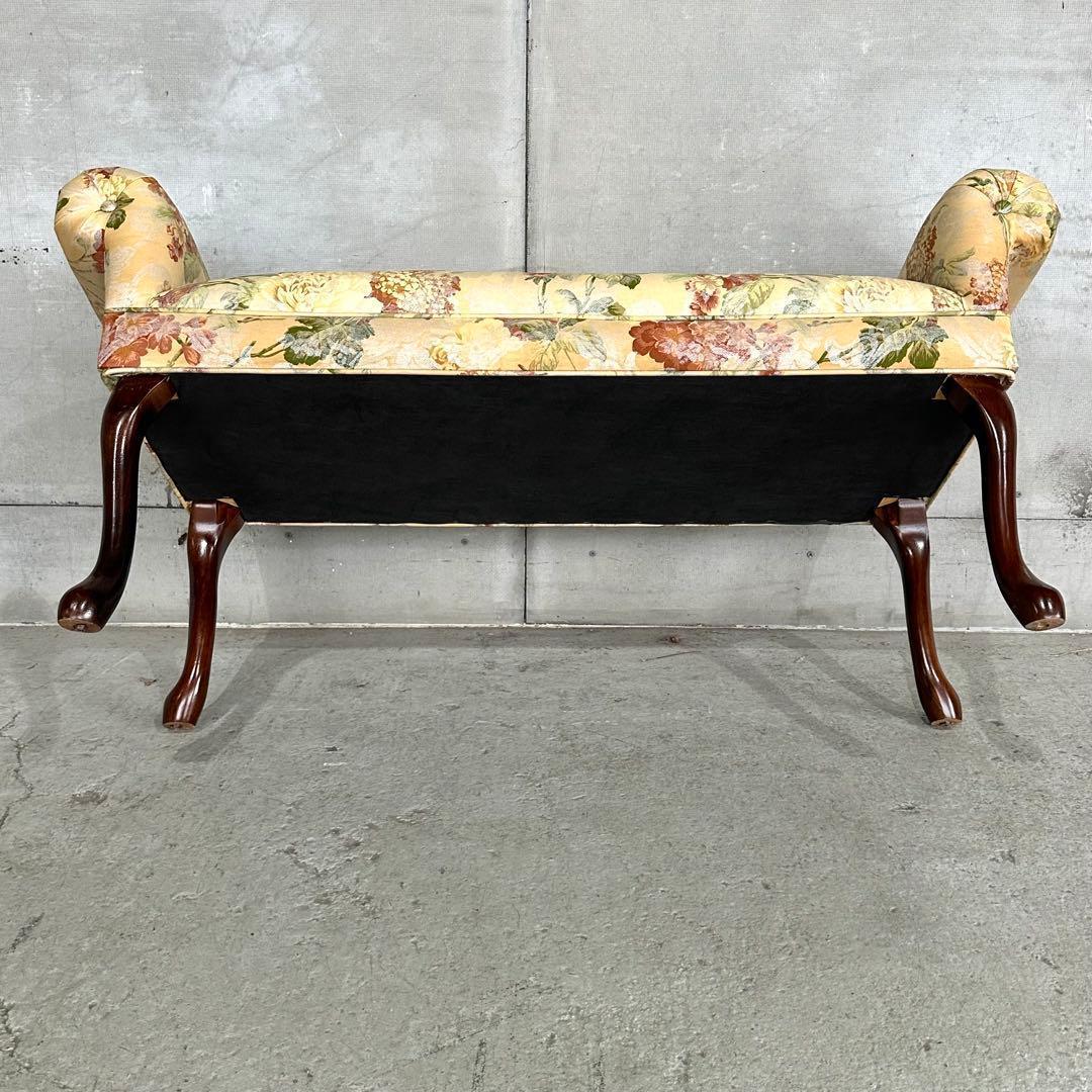 ✿英国クラシック調✿ 花柄カウチソファ｜猫脚 アーム付き｜アンティーク調 長椅子