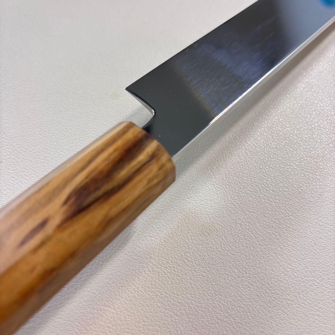 270mm 先丸柳刃包丁 鏡面　オリーブ材八角柄 刺身包丁 「全鋼」'ᙁ