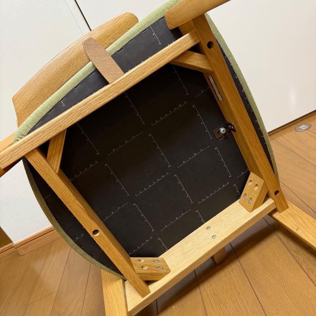 【送料無料】日進木工1脚 高級アームチェア グリーン美品 座り心地抜群 日本製