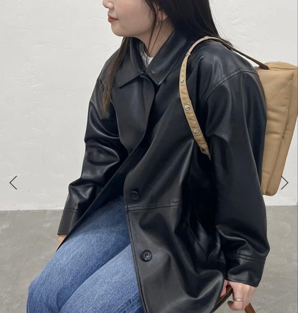 ウォッシャブルフェイクレザーファー襟付きカバーオール