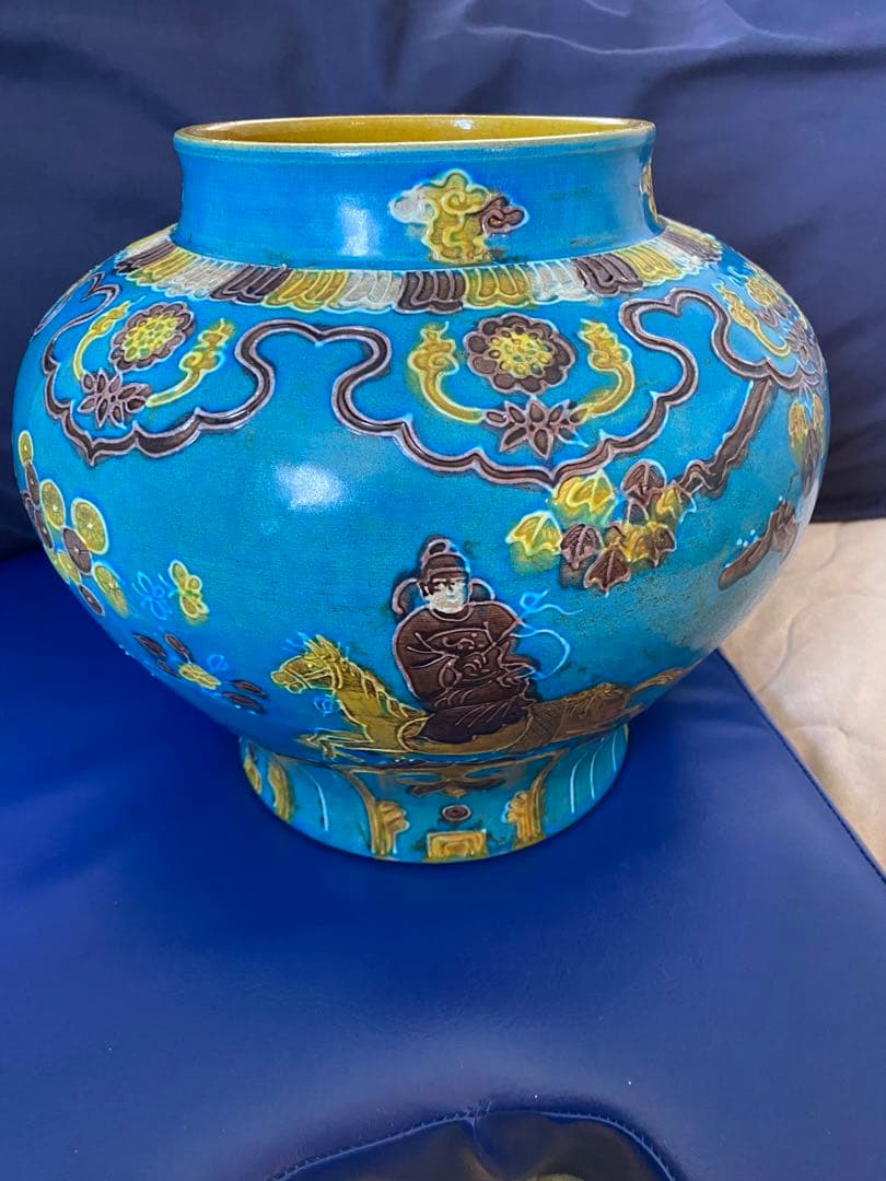 中国明代珐華彩携琴訪友紋大缶サイズ高さ約25cm径30×口16cm