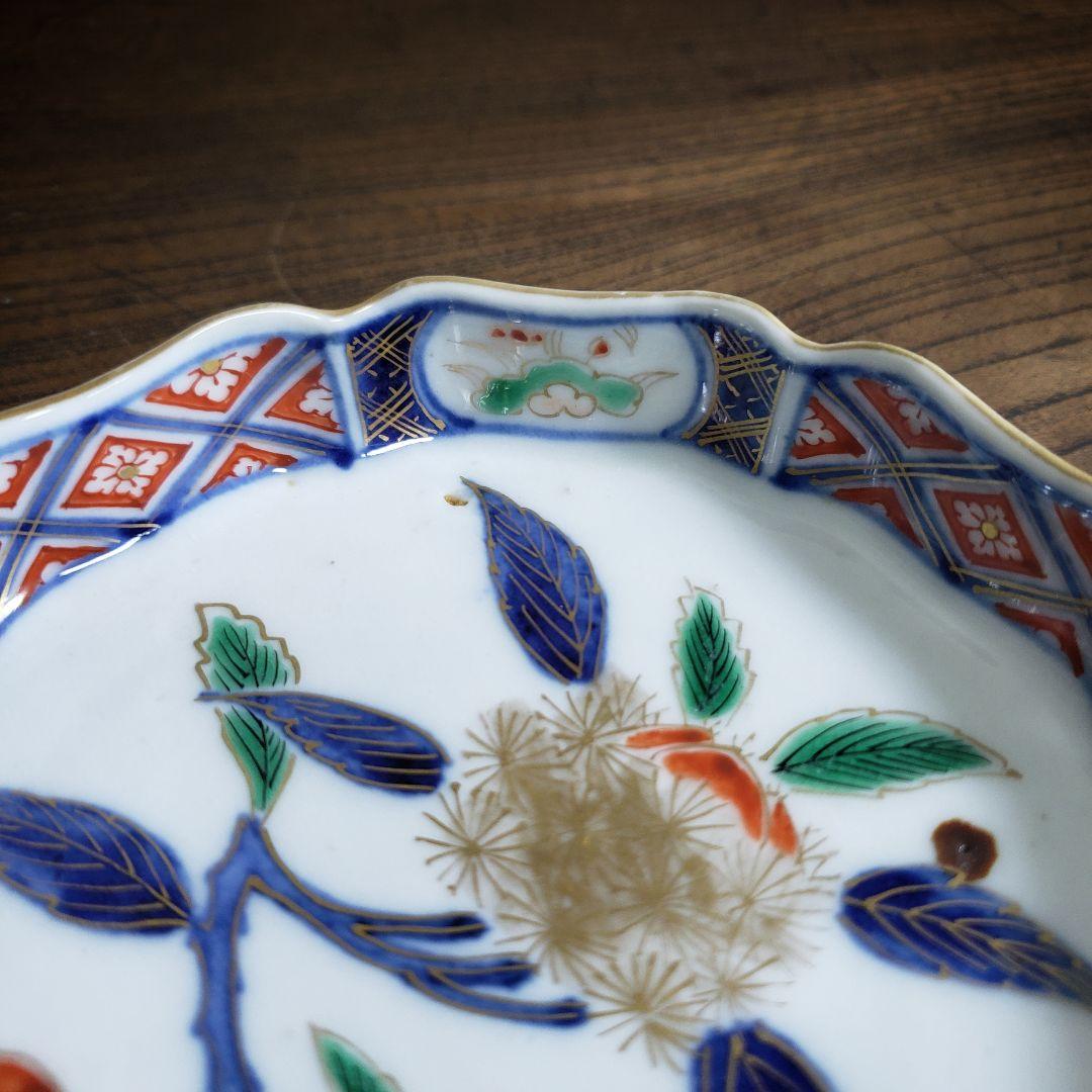 小皿　大聖寺伊万里　染錦　栗絵　明治　古伊万里　輪花