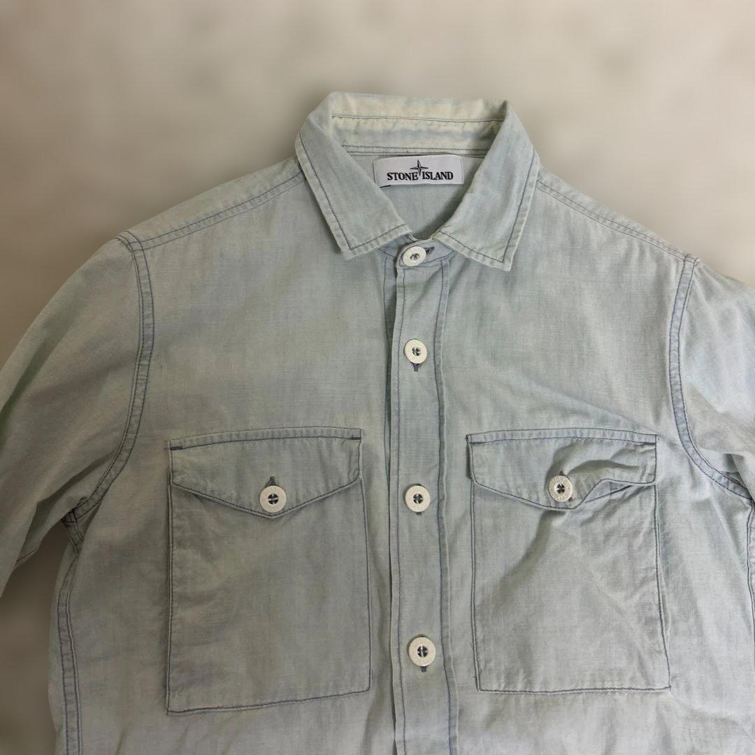 STONE  シャツジャケット　ブルゾン　水色　ワッペン　Sサイズ