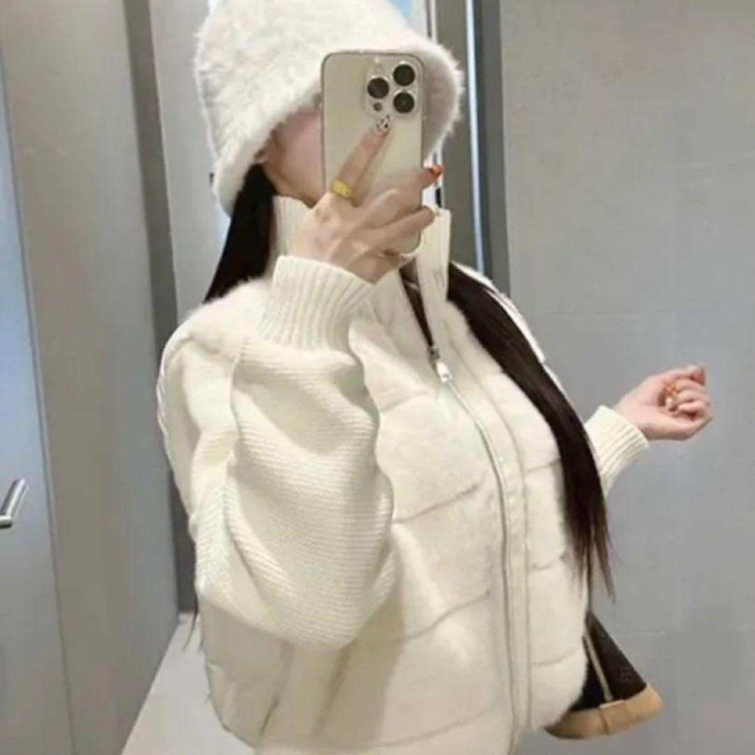 DHOLIC フリース風　2WAYニットスリーブエコファーダウンジャンパー