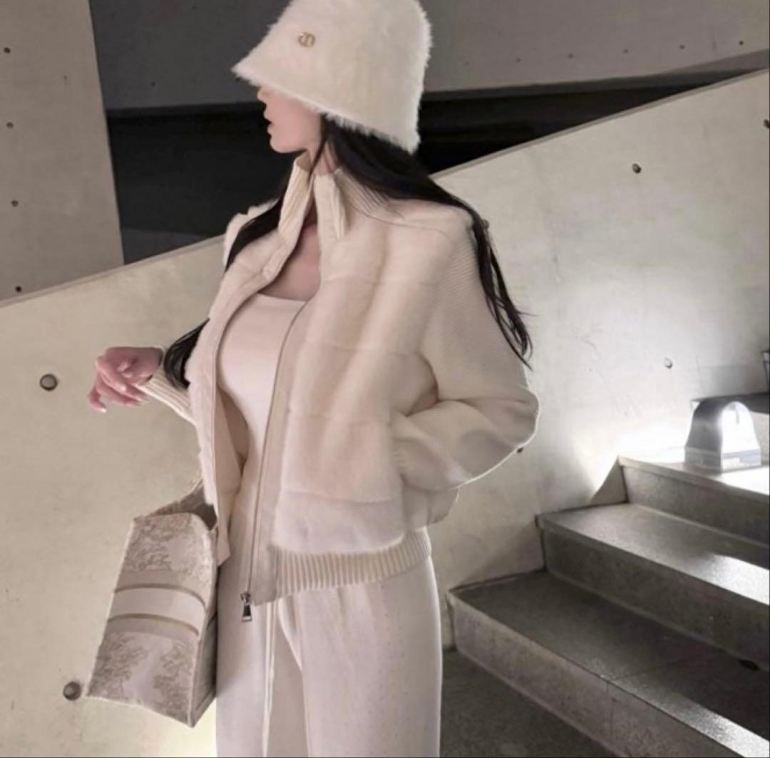 DHOLIC フリース風　2WAYニットスリーブエコファーダウンジャンパー