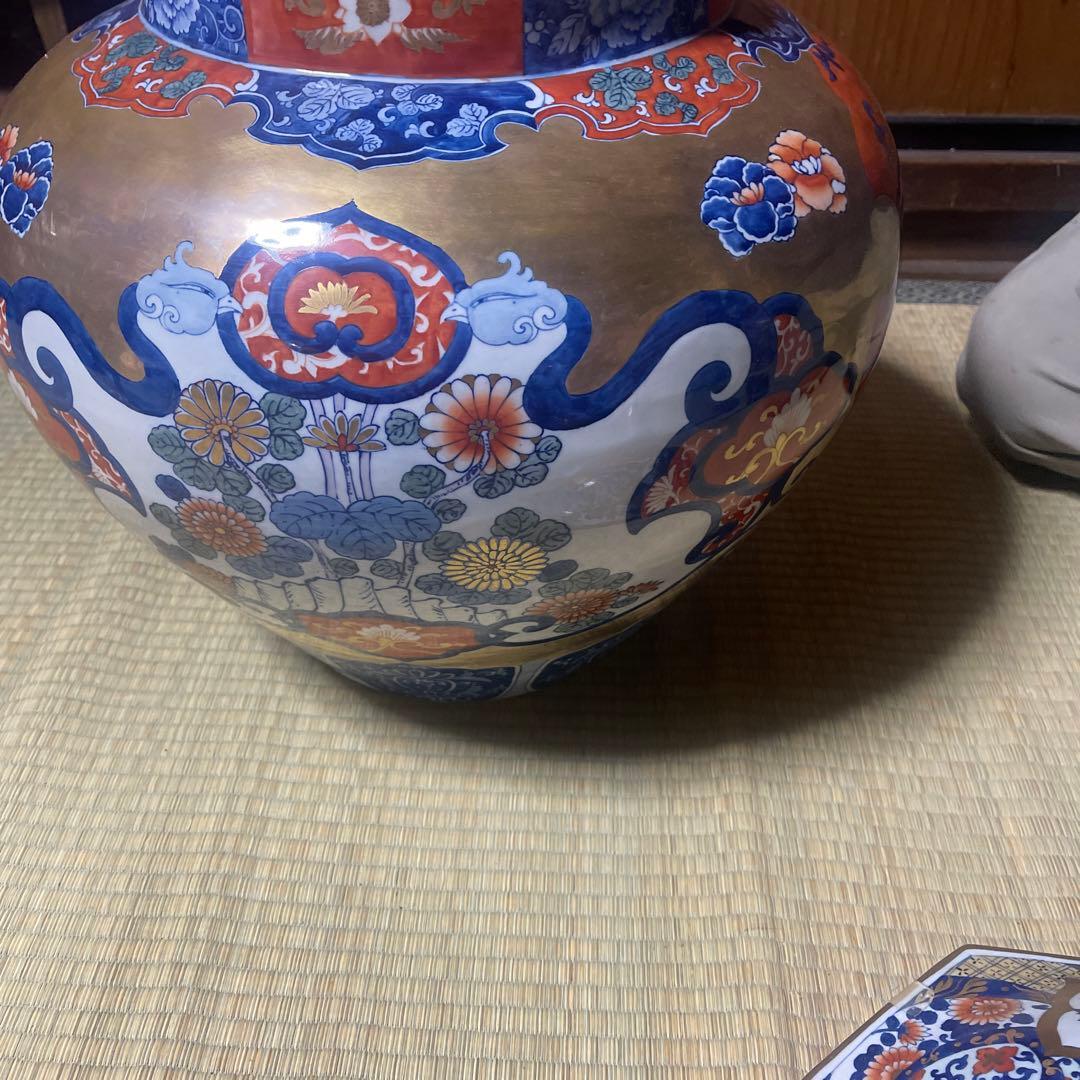 金色装飾の陶器の壺　大型　壺