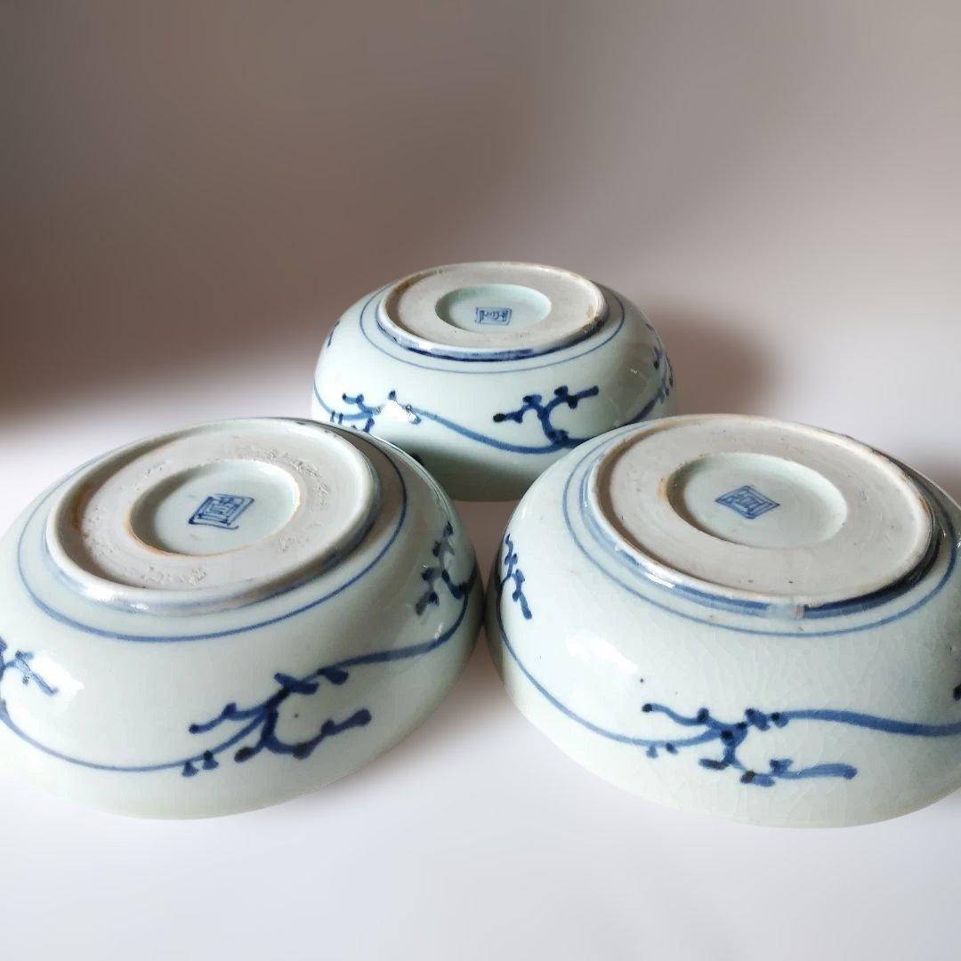 古伊万里 染付 蛸唐草文皿 三客 なます皿 くらわんか 筒江窯 アンティーク