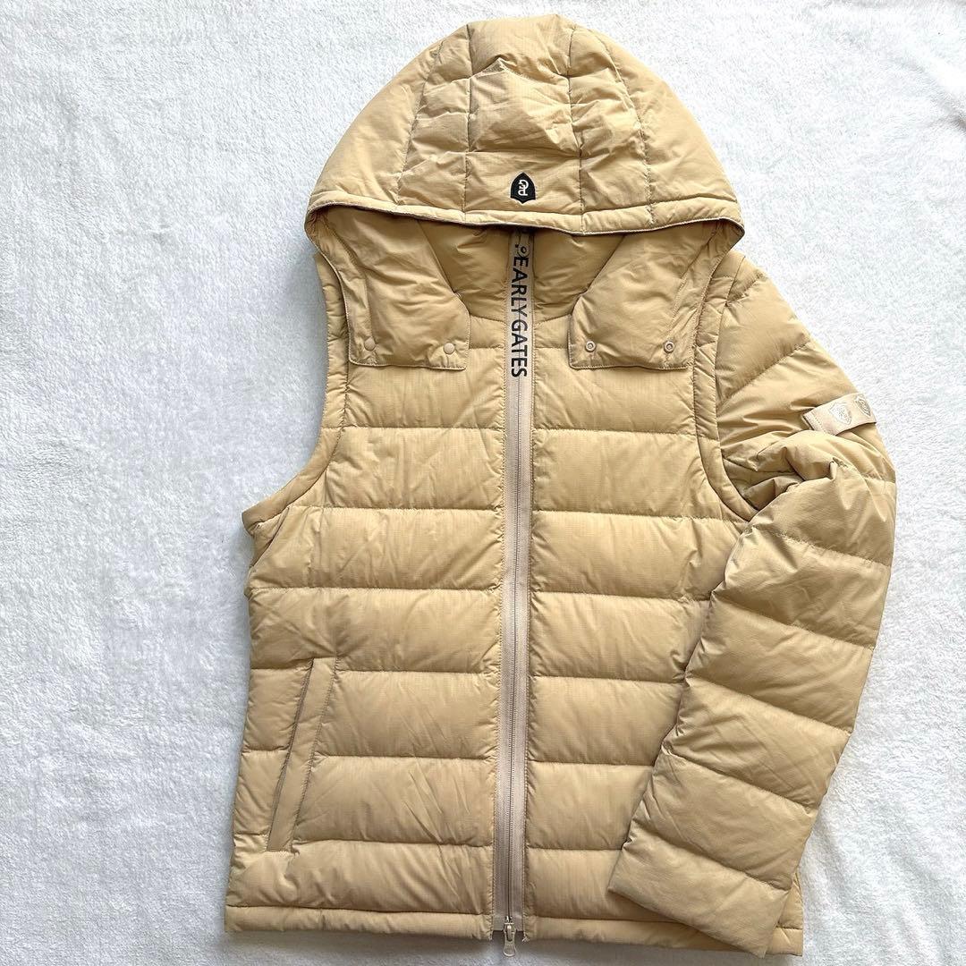 未使用級　現行品　パーリーゲイツ 　ダウン　ジャケット　ベスト　フード　ベージュ