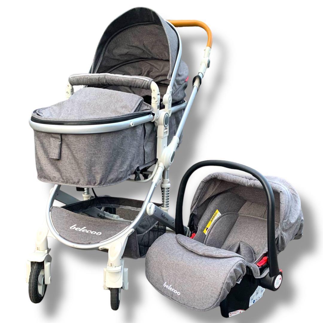 極美品　belecoo ベビーカー チャイルドシート グレー　ベビーキャリー