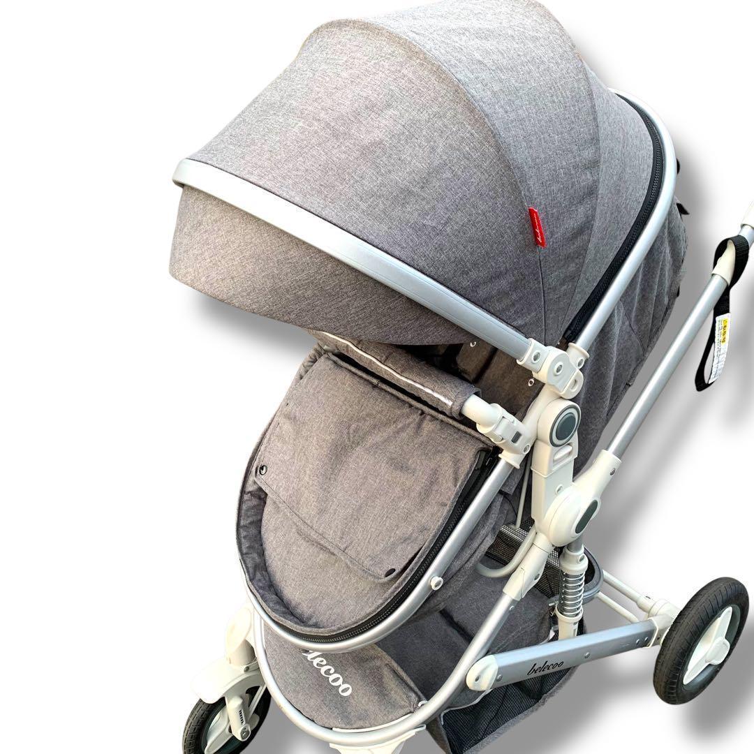極美品　belecoo ベビーカー チャイルドシート グレー　ベビーキャリー