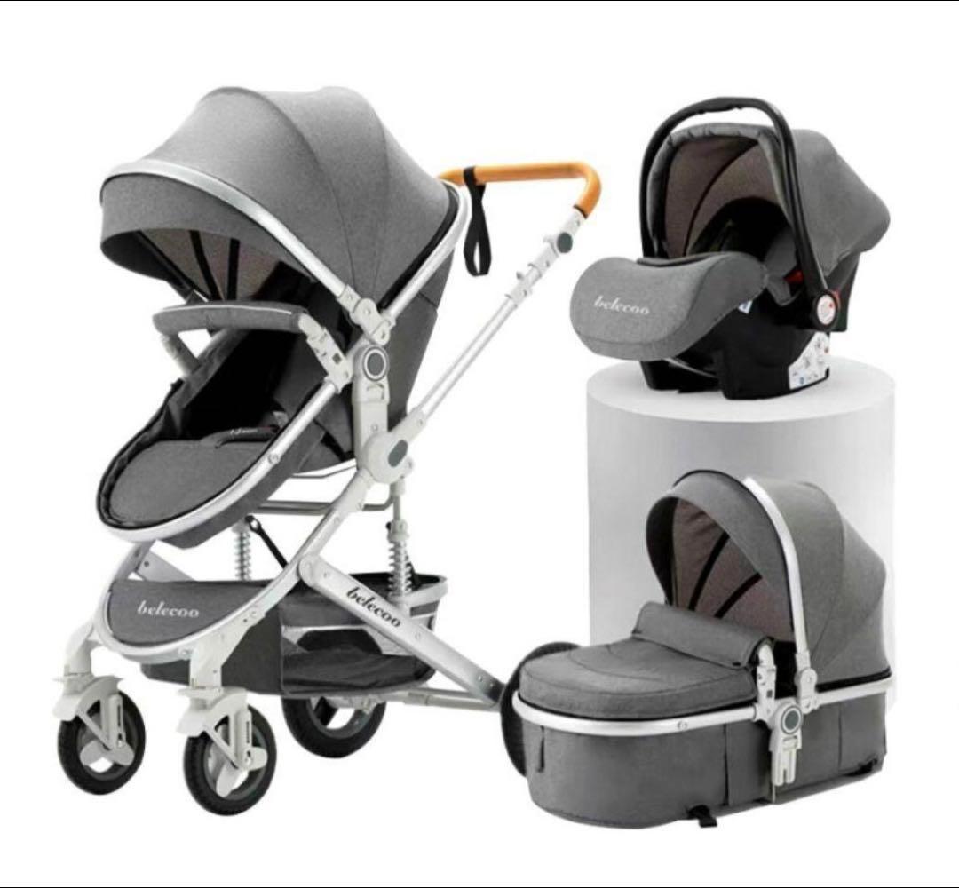 極美品　belecoo ベビーカー チャイルドシート グレー　ベビーキャリー