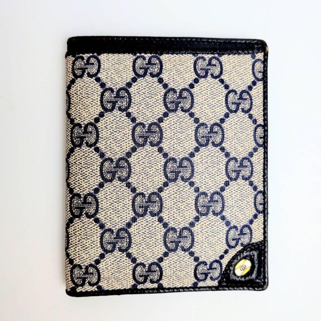 GUCCI グッチ　二つ折り財布　シグネチャー　PVC ブラック