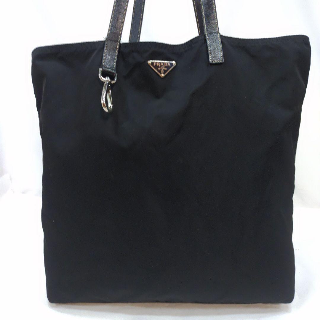 プラダ トートバッグ サフィアーノレザー×ナイロン A4可 肩掛 ブラック