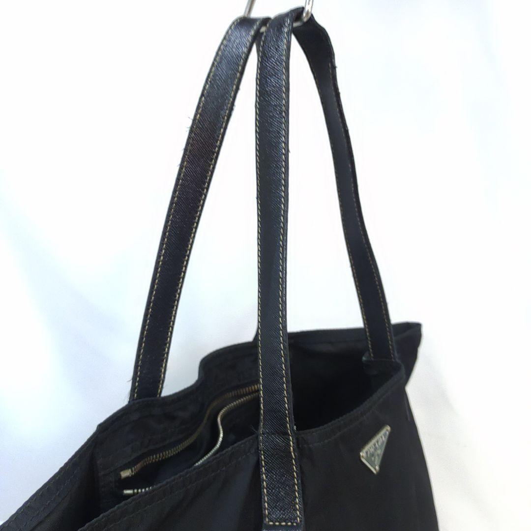プラダ トートバッグ サフィアーノレザー×ナイロン A4可 肩掛 ブラック