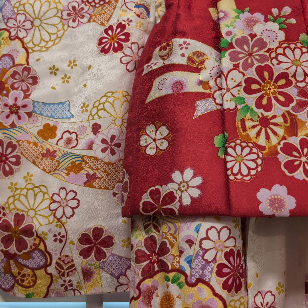 3歳　七五三　赤　花　女の子　花ひめ　6点セット　和装　着物　下駄　髪飾り