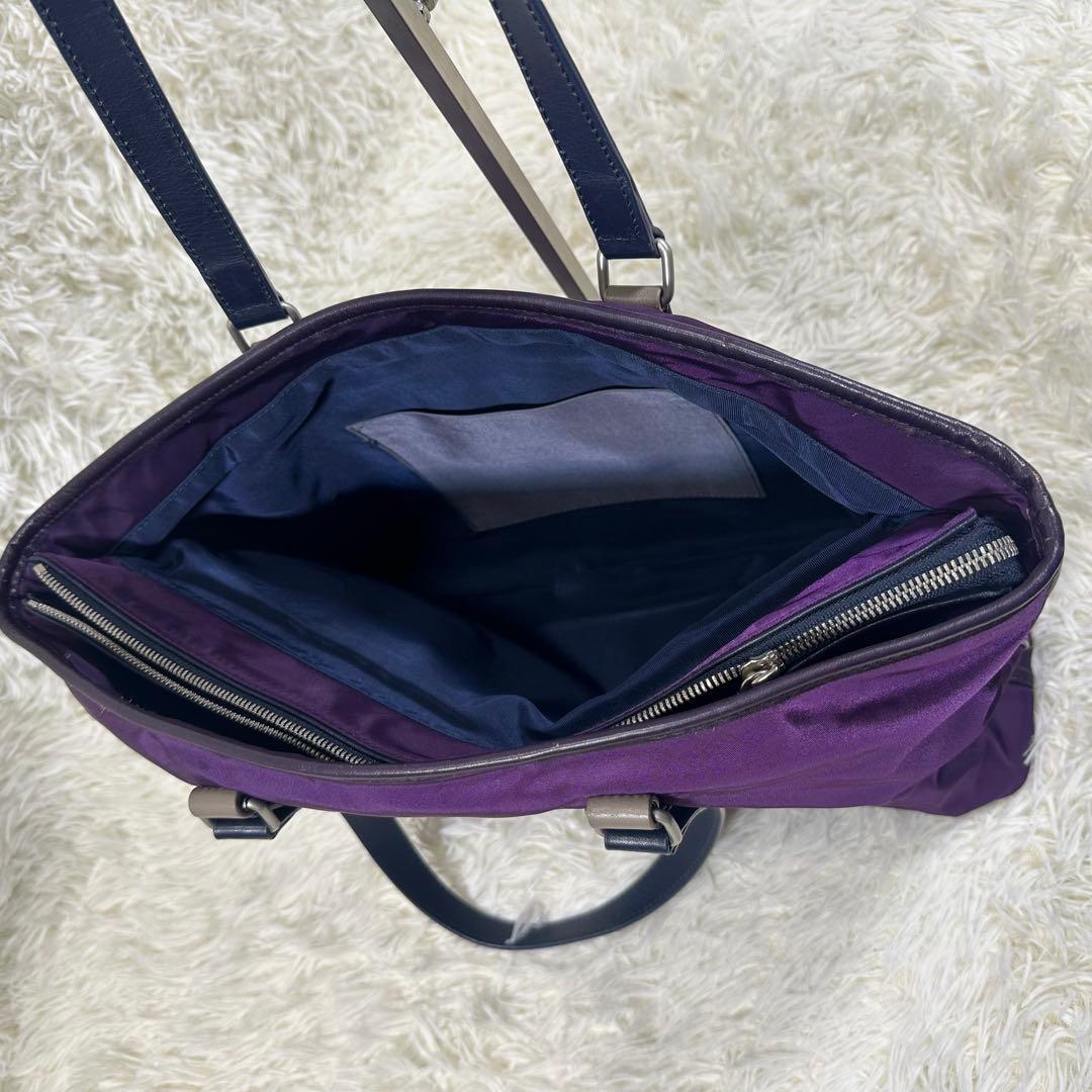 ポールスミス ビジネス トートバッグ パープル ナイロン レザー ロゴ