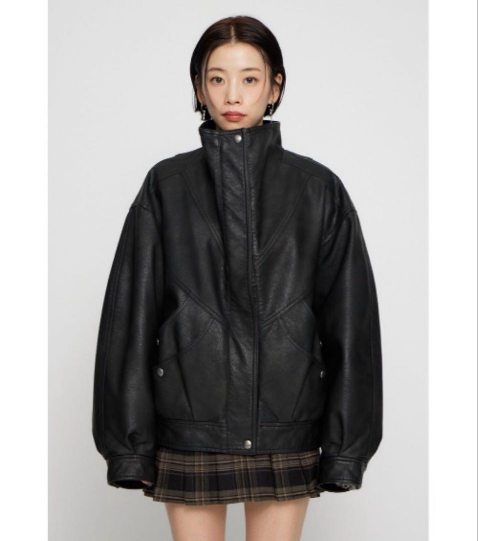 lagua gem STAND NECK FAUX LEATHER ブルゾン