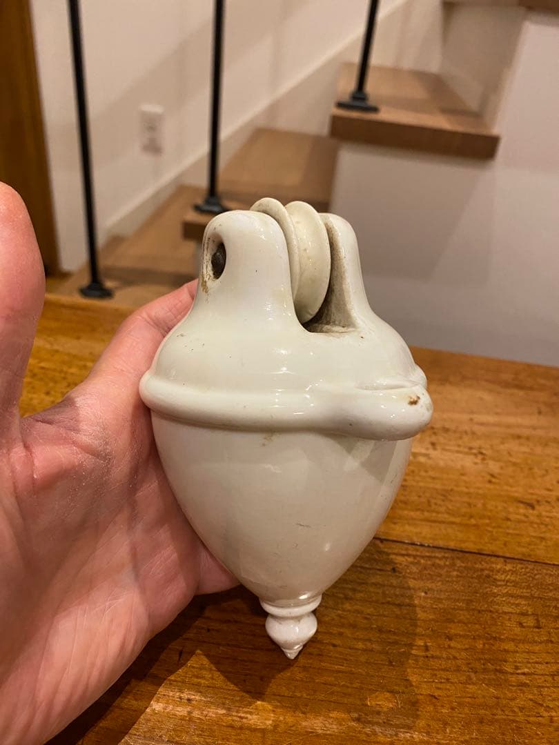 ⑤アンティーク　陶器　ペンダントライト滑車　バランサー　昇降機　照明器具