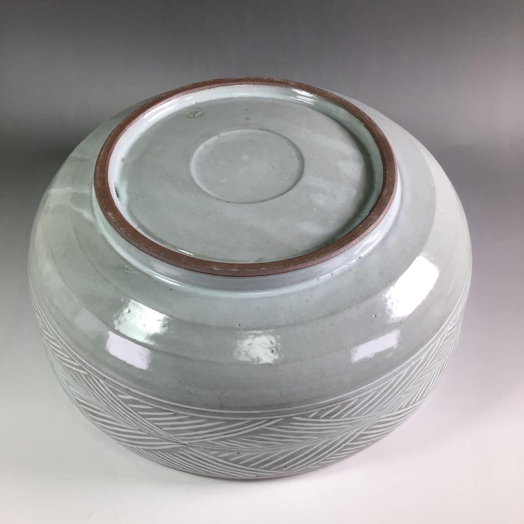 Ｒ２３３　水指　『春永造』『大徳寺　松長剛山　箱書』『彫三島』『平水指』　共箱