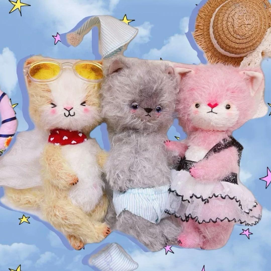 カラフル猫ちゃんーず ぬいぐるみ ねこ アーティストベア 海外作家様 かわいい