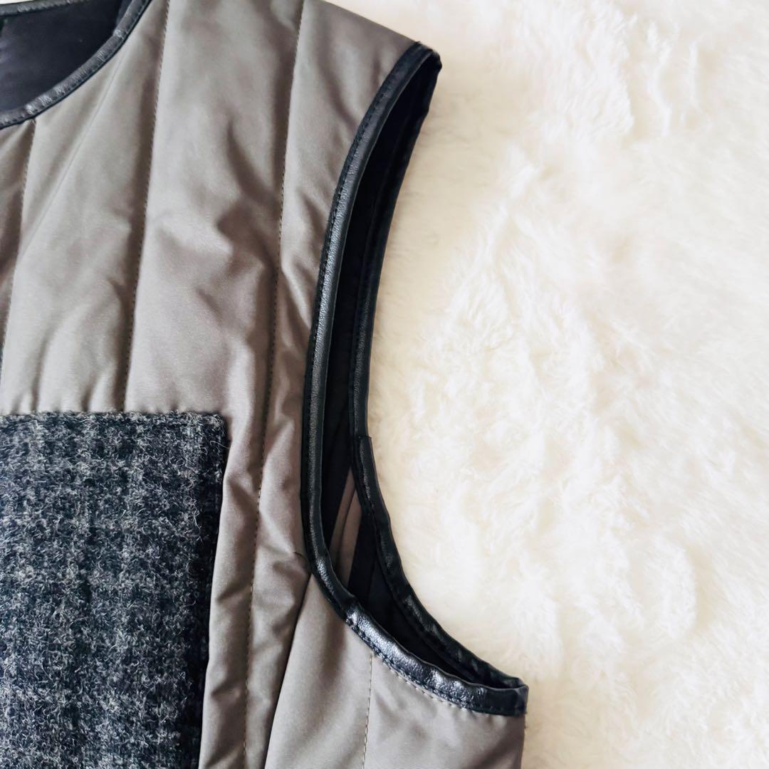 【希少】 チノ キルティングベスト ロング丈 異素材 4ポケット 38 グレー