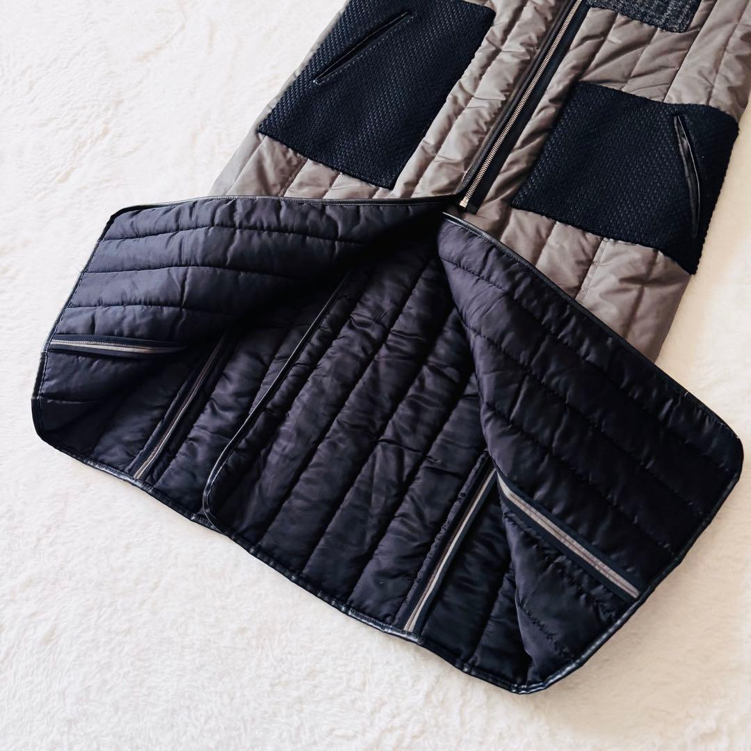 【希少】 チノ キルティングベスト ロング丈 異素材 4ポケット 38 グレー