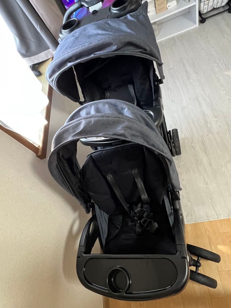 ダブルベビーカー グレー 折りたたみ式 2人乗り