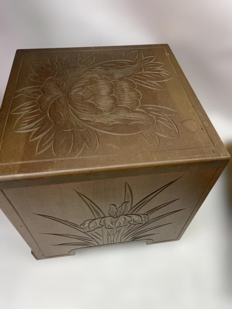 日光彫　スツール　サイドテーブル　花台　小物入れ　ミニテーブルセット