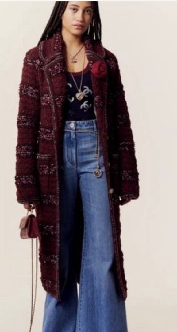 CHANEL バーガンディ ツイード ロングコート2024年