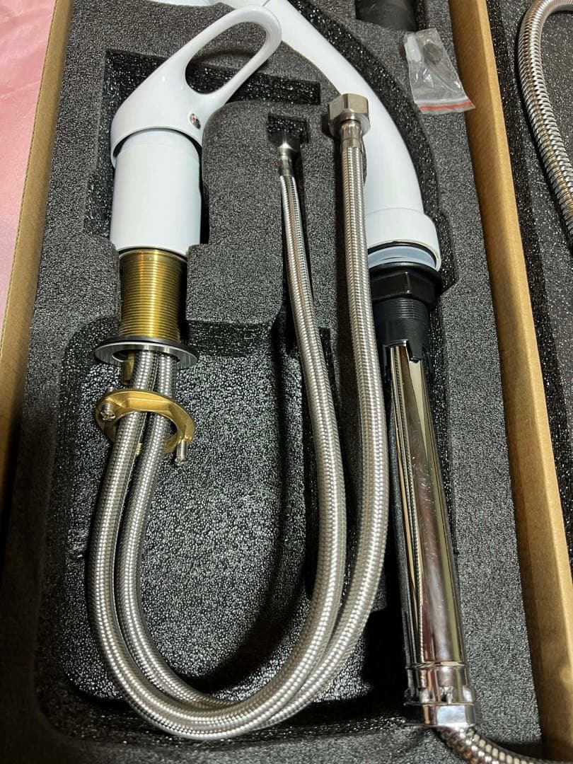 MEOMER 洗面台蛇口 ホワイト 引き出し式 360°回転 混合水栓