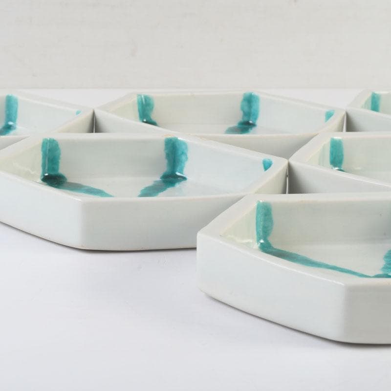 和食器　茶懐石　倶門窯　瀧田項一作　上絵六角皿揃　六客　共箱　M　9886