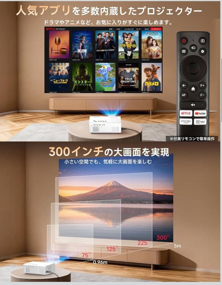 iSinbox 家庭用プロジェクター 4K対応 天井投影 小型