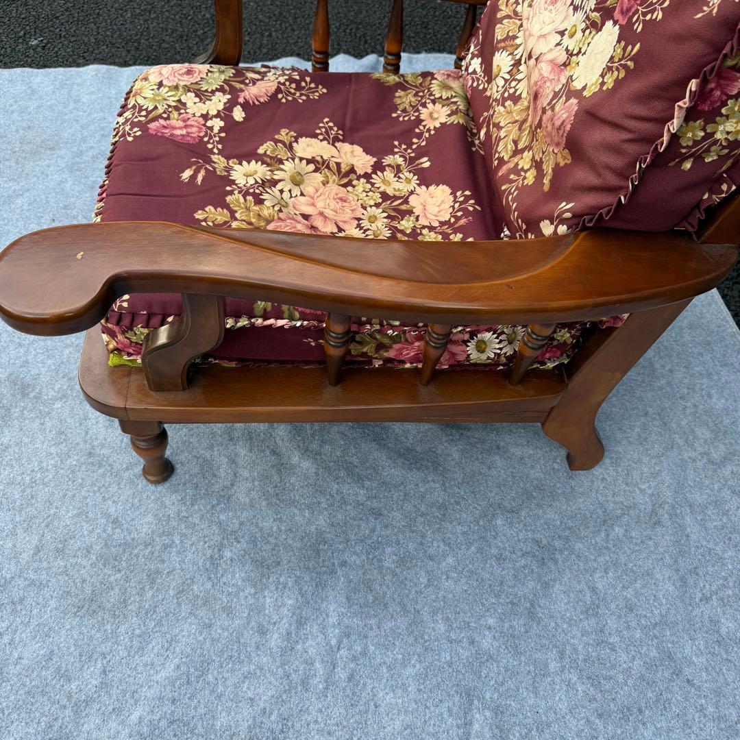 花柄 クッション 木製 アンティーク調 一人掛けチェア カリモク風