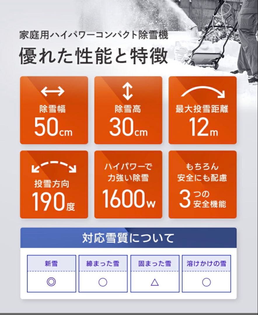 電動式除雪機 HG-K1650 ❀20m延長コード付き