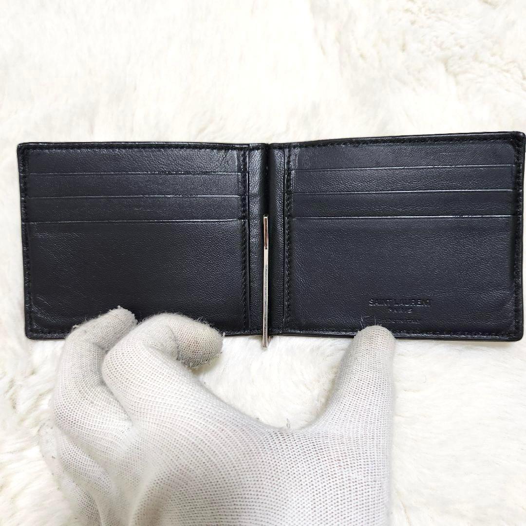 ✨極美品✨サンローラン　マネークリップ　クロコ　カサンドラ　レザー　ブラック