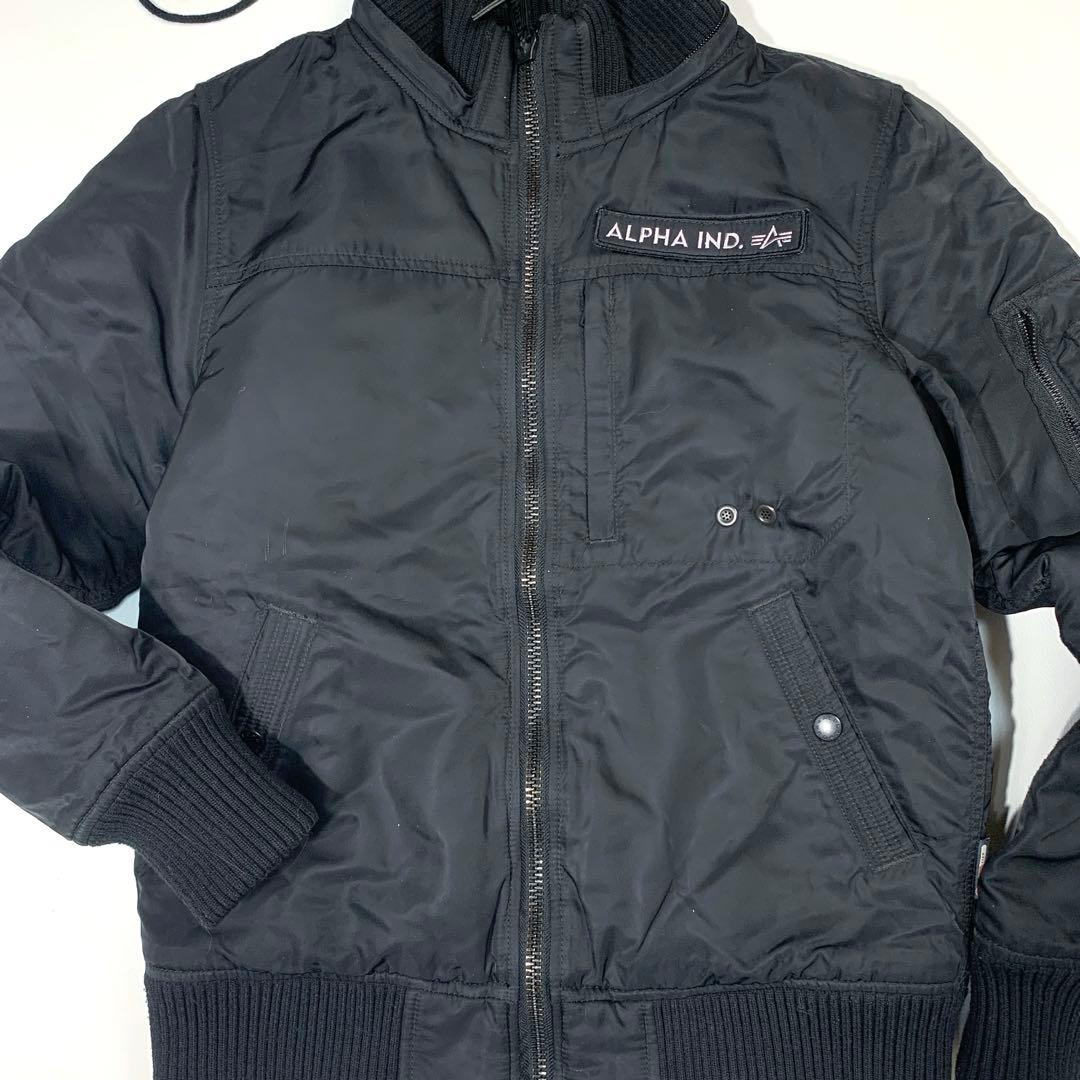 アルファ フライトジャケット MA-1 キルティング 中綿 フード脱着可 黒