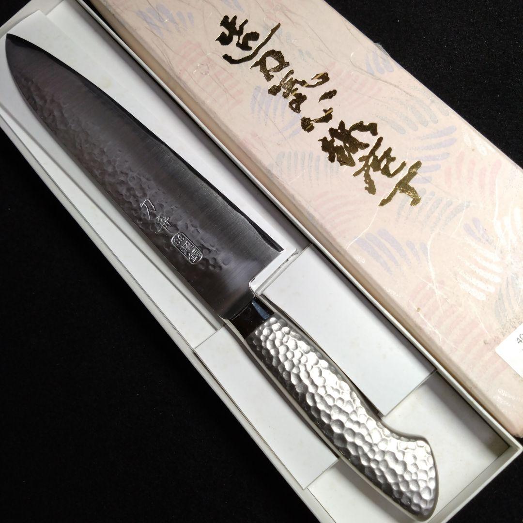 【牛刀】未使用　特選　造刃気心　刃舟　鎚目包丁　オールステンレス　モナカハンドル