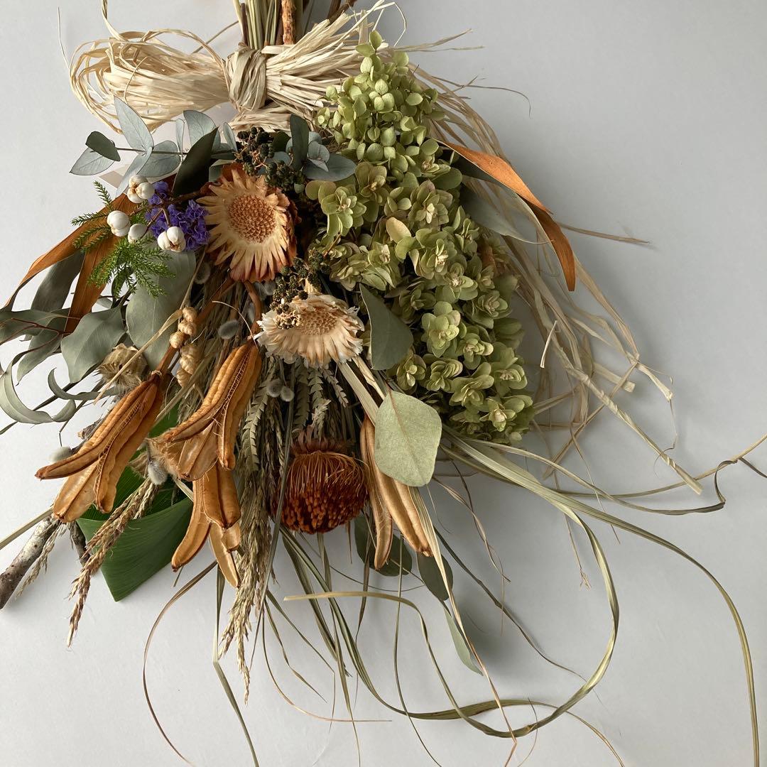 ワイルドフラワー　ナチュラル　草原　スワッグ　ブーケ　ドライフラワー　春
