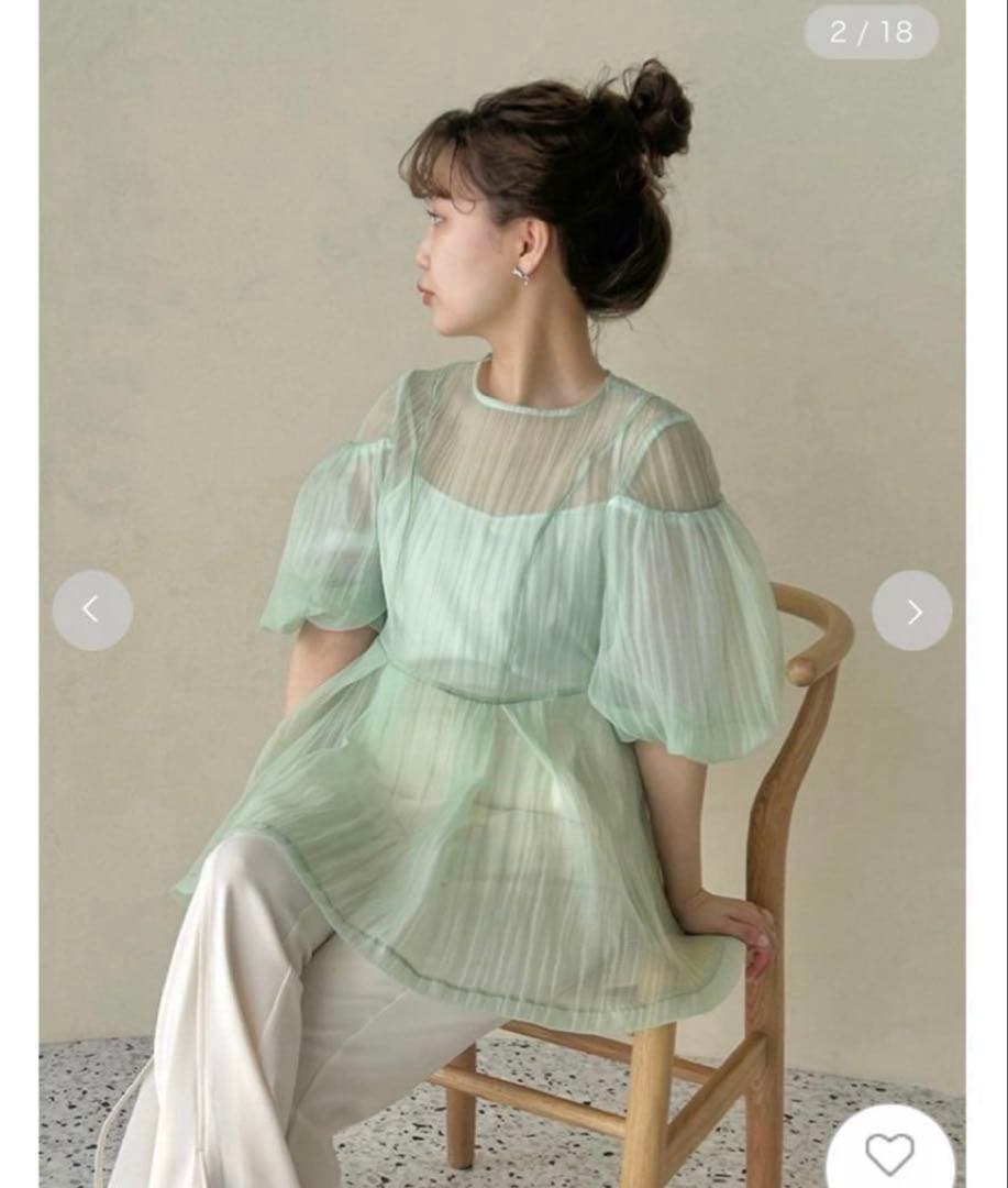 最終！FRAY I.D ドロップショルダーシアーパフスリーブチュニック