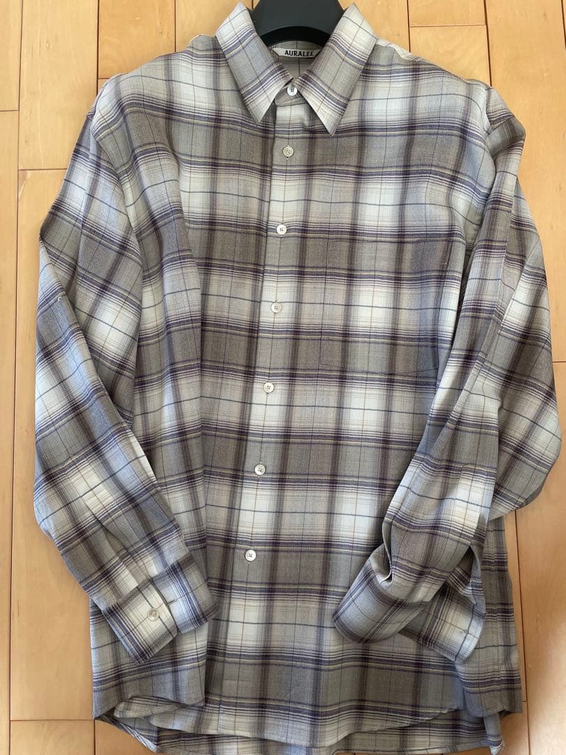 AURALEE 23AW ウールチェックシャツ 4ブラウン