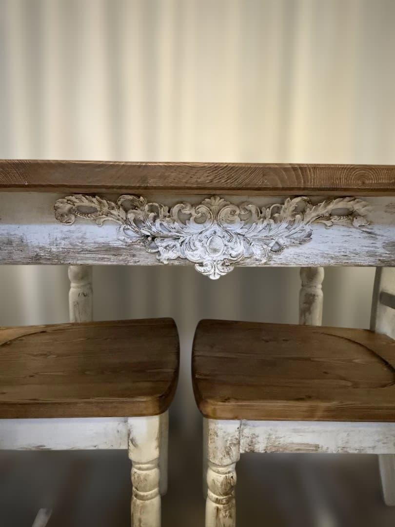 フレンチカントリー　シャビー　ダイニングテーブル3点セット　2人用　80×80