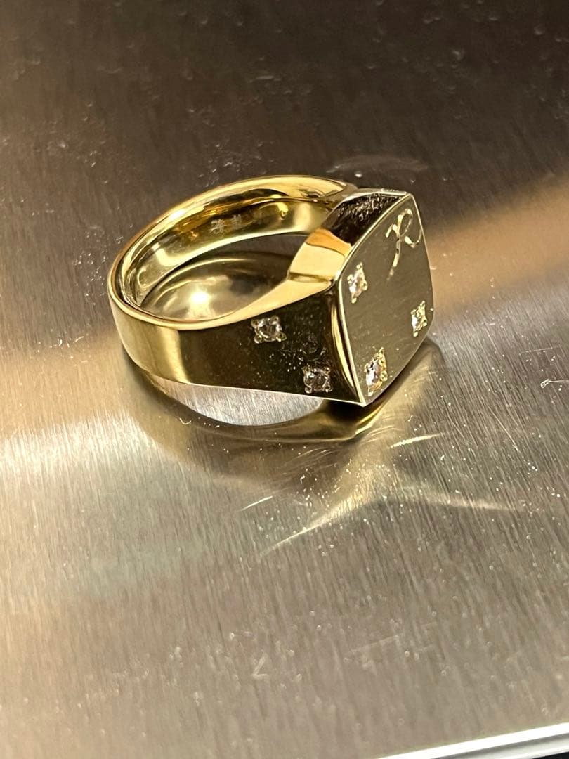 【美品】K18ダイヤ付き印台リング　11号18g