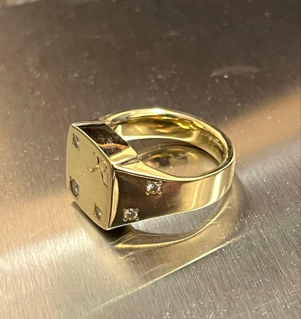 【美品】K18ダイヤ付き印台リング　11号18g