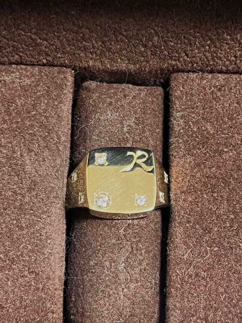 【美品】K18ダイヤ付き印台リング　11号18g