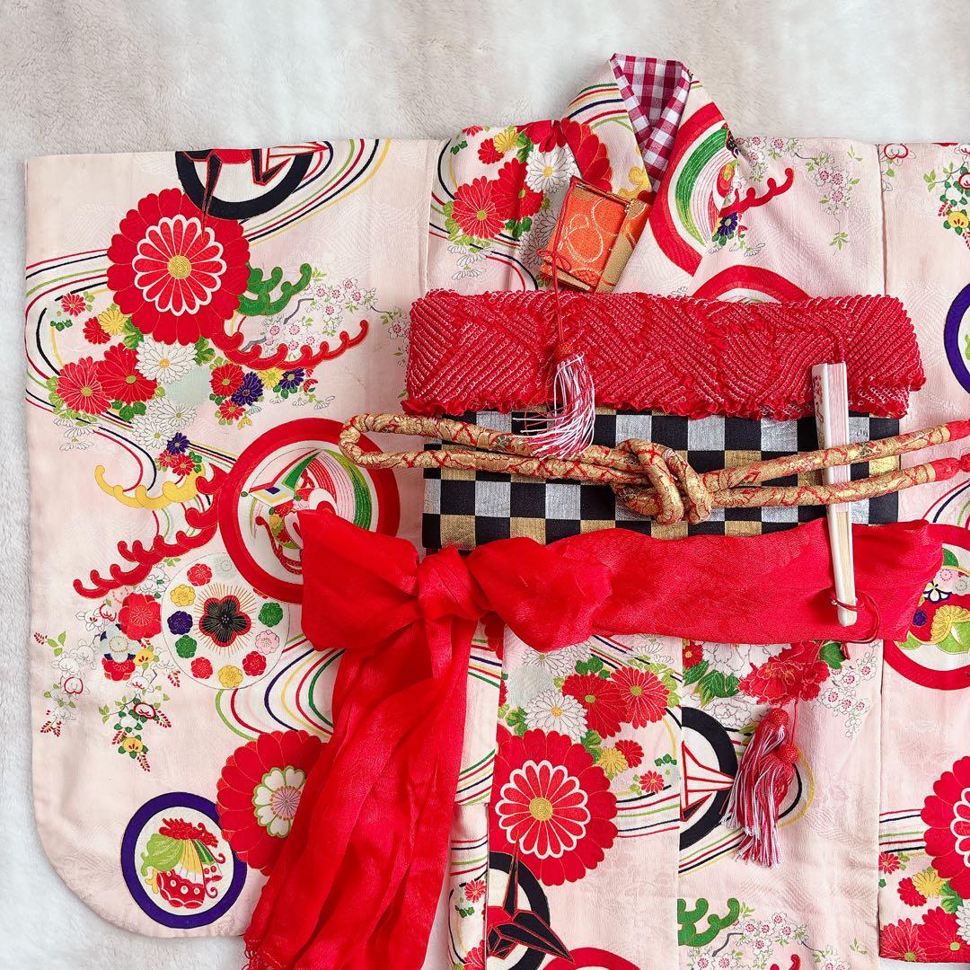 七五三　３歳　着物　セット　帯　コーデ　アンティーク　子供着物　女の子　しごき