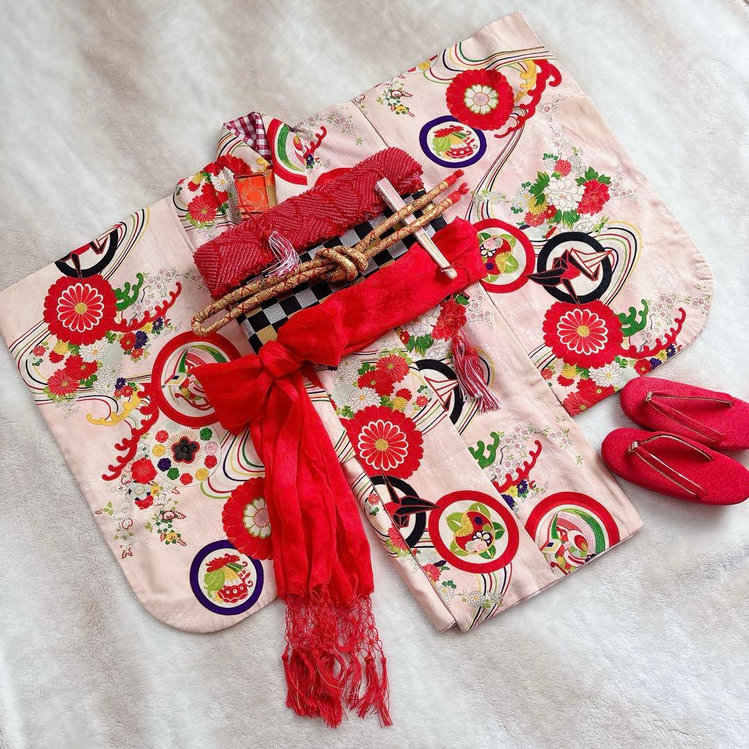 七五三　３歳　着物　セット　帯　コーデ　アンティーク　子供着物　女の子　しごき