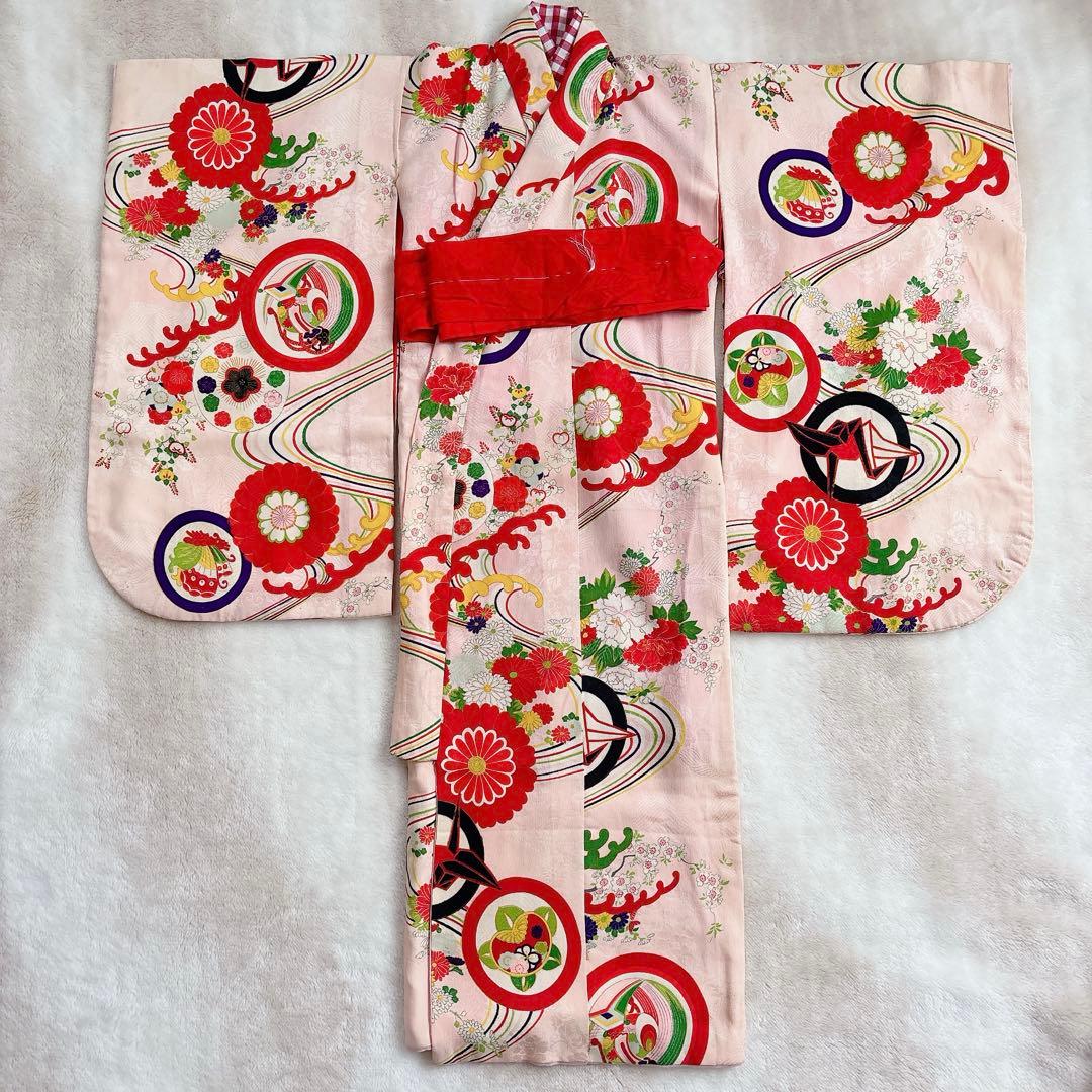 七五三　３歳　着物　セット　帯　コーデ　アンティーク　子供着物　女の子　しごき