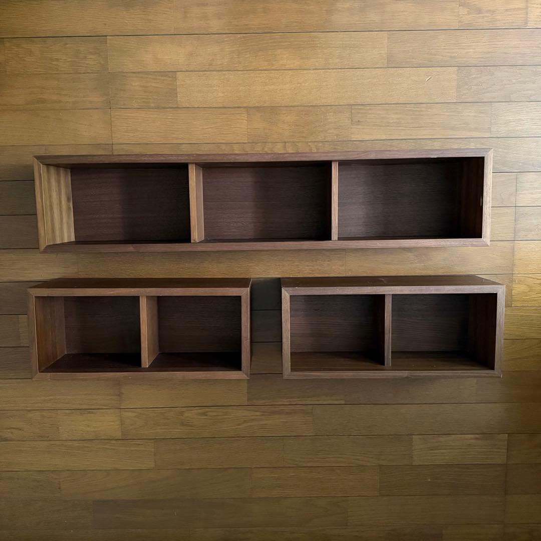 無印良品 壁につけられる家具 箱 ウォールナット 3マス 2マス×2