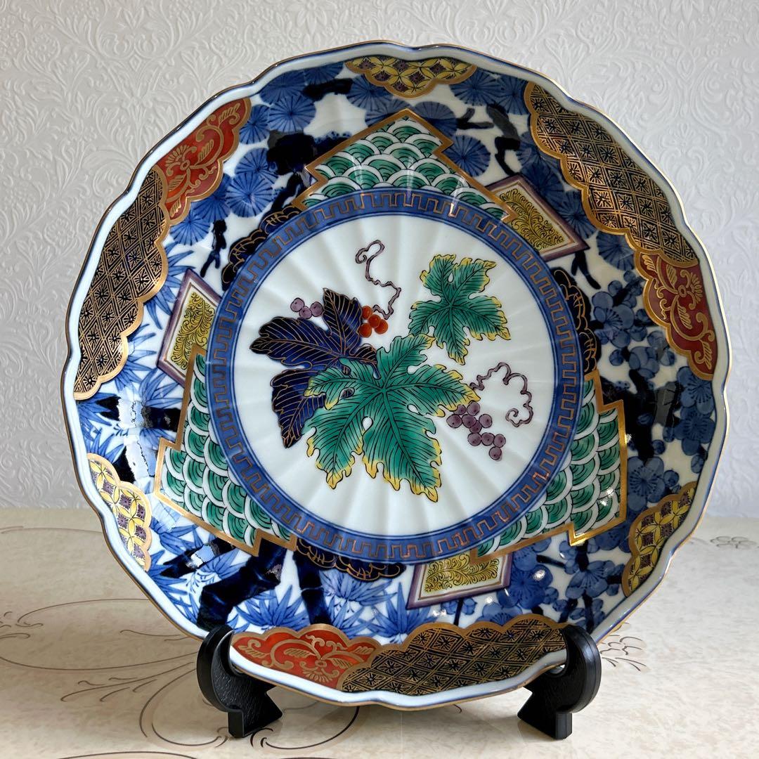 第一陶器　翔山窯　豪華絢爛　大皿　盛皿　金彩古伊万里　染付松竹梅　色絵　菊割皿
