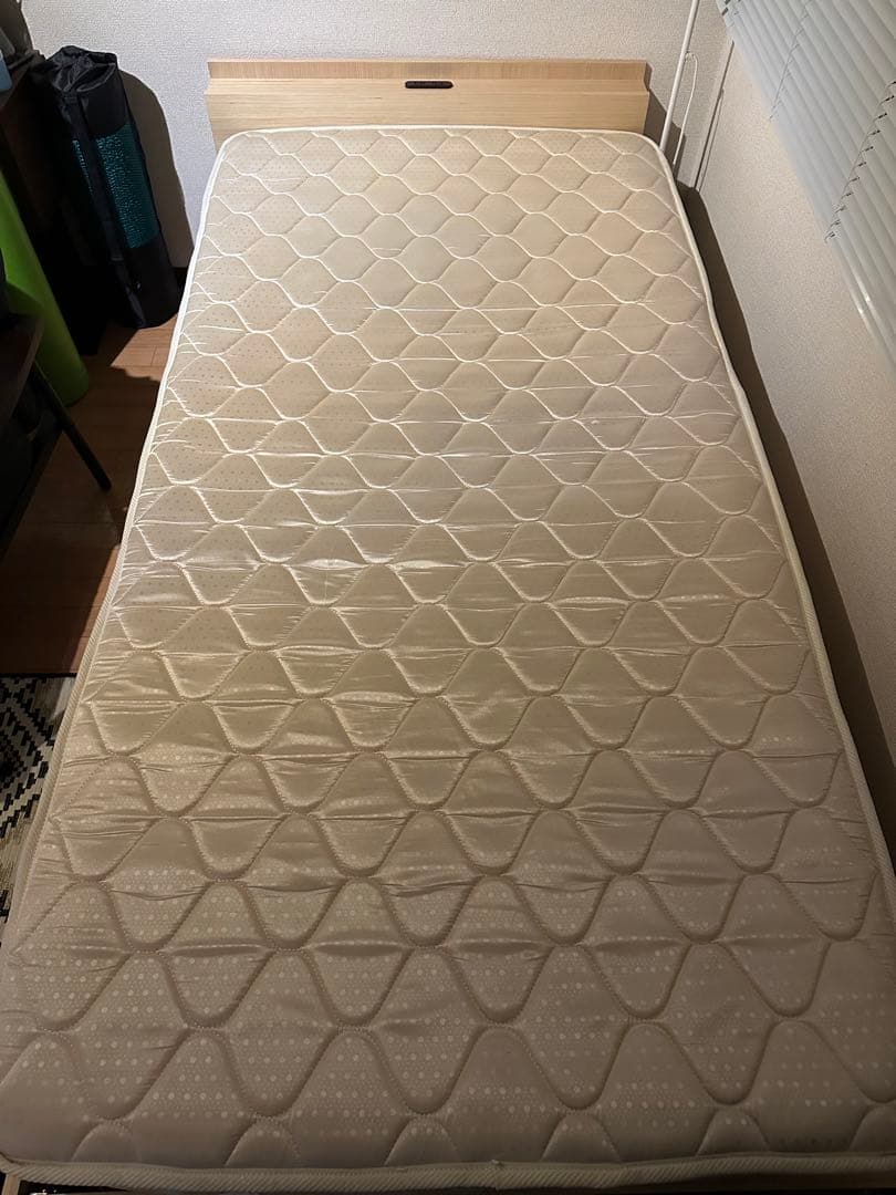 充電ポート付きベットフレーム&ニトリシングルスプリングマットレスセット